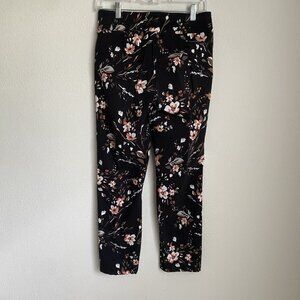 Studio Point Womens Medium Floral Black Stretch Pants Straight Pockets Pull On
